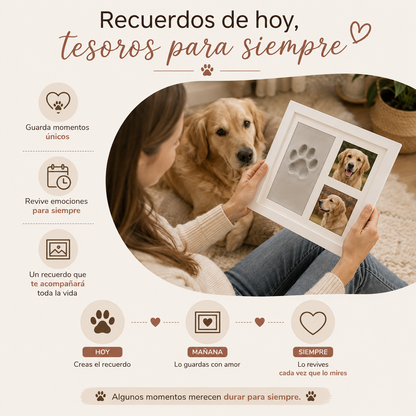 Cuadro con huella de arcilla y fotos