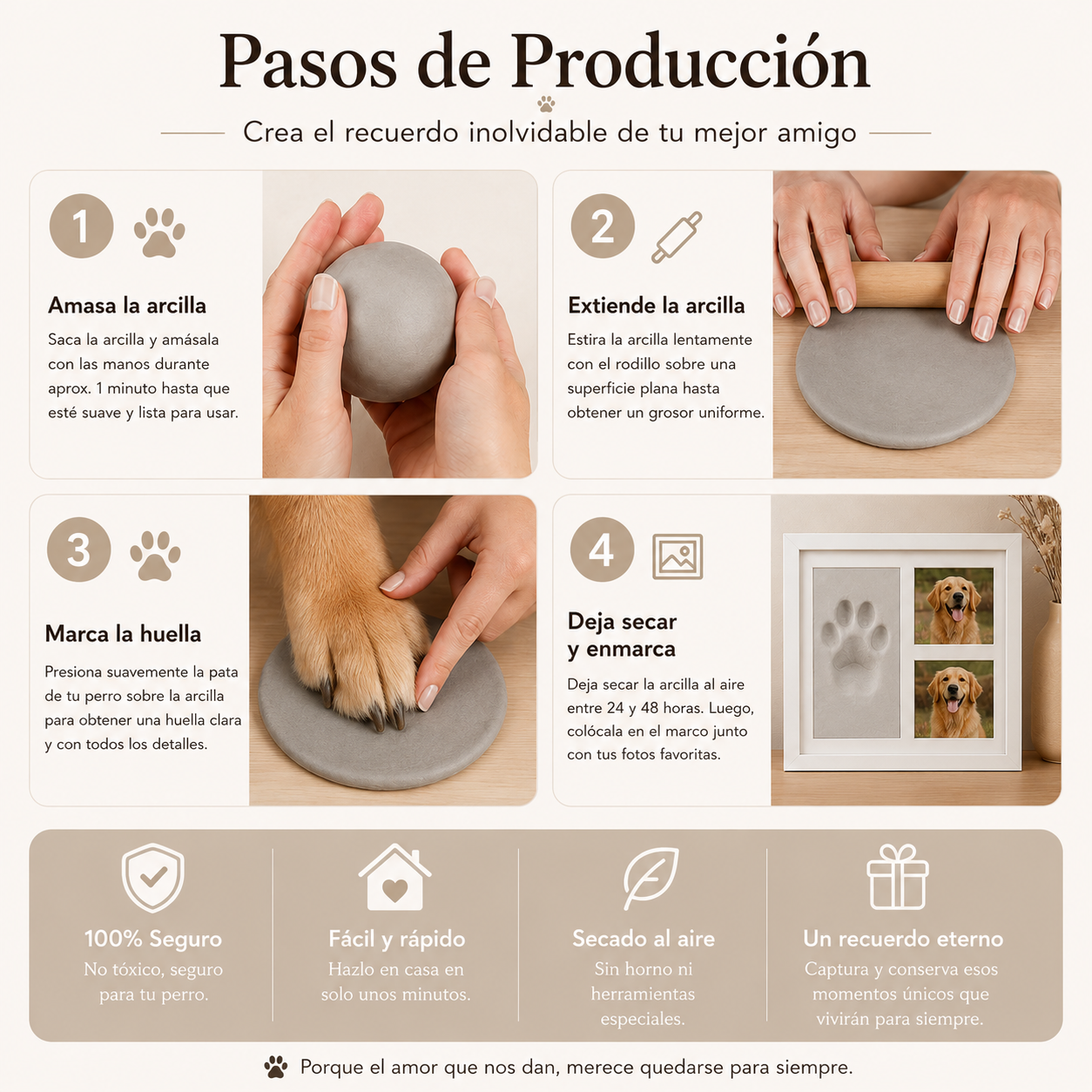 Cuadro con huella de arcilla y fotos
