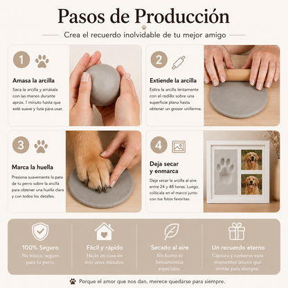 Cuadro con huella de arcilla y fotos